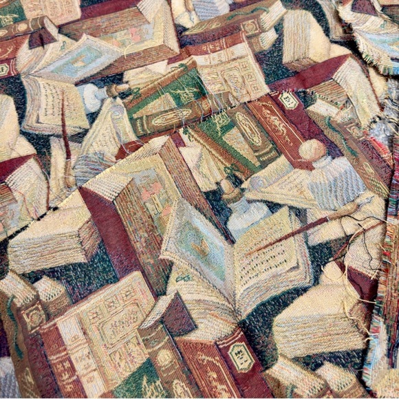 Classic Books & Inkwell Themed Tapestry Upholstery Fabric Thick Textured Library - Picture 1 of 13